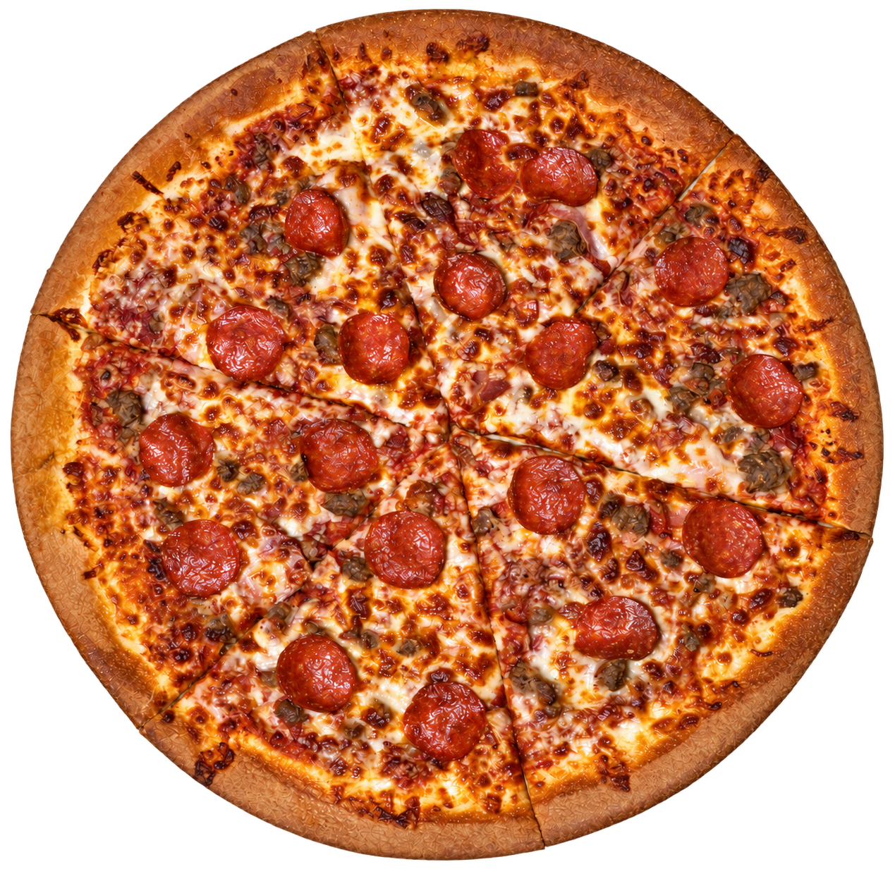 Joe’s Meat Pie topped with sausage, pepperoni, ham and bacon