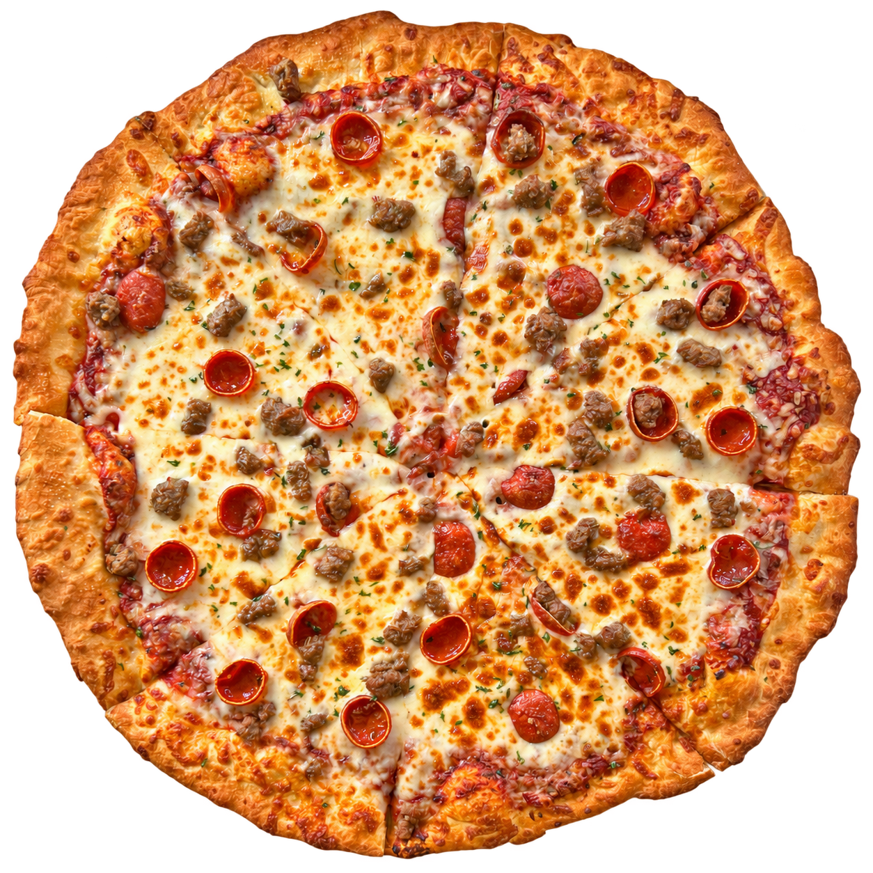 Large pepperoni and sausage pizza